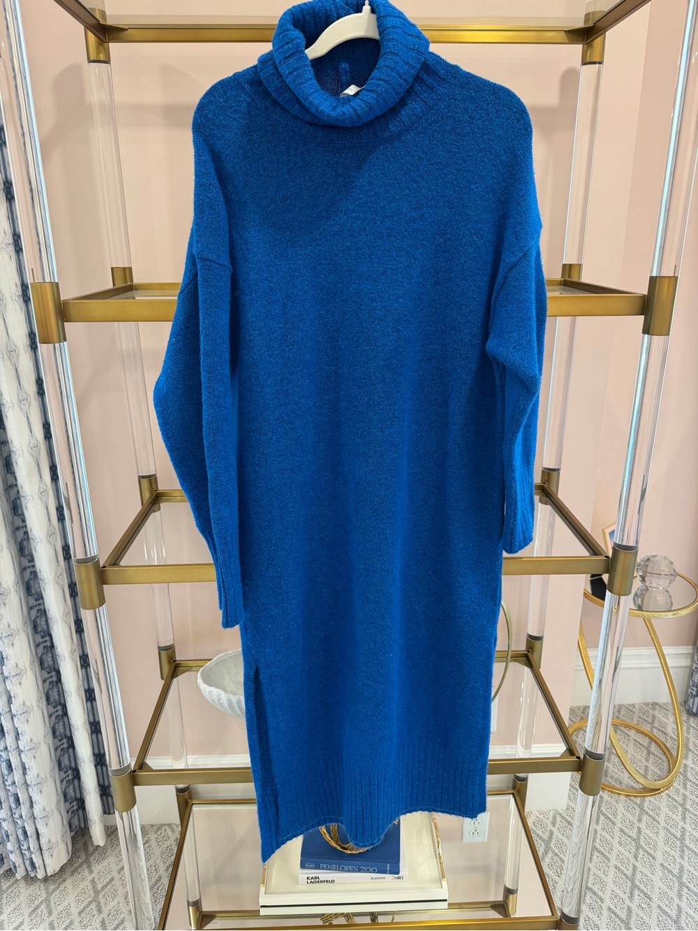 Classic Royal Blue Turtleneck Sweater Dress